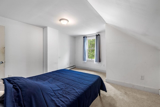1 Fall St, Biddeford, ME 04005 - carpeted bedroom featuring baseboard heating, lofted ceiling, and baseboards