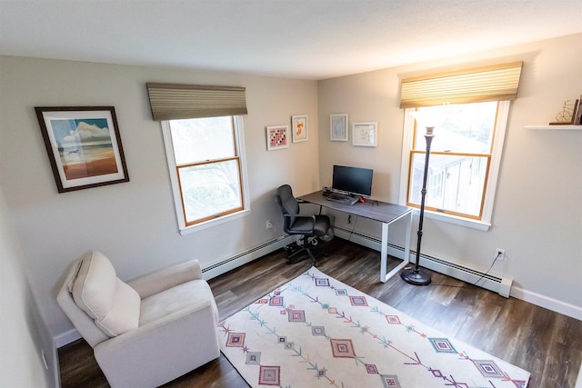 22 Penn Ave, Portland, ME 04103 - office area with a baseboard radiator, dark wood finished floors, and baseboards