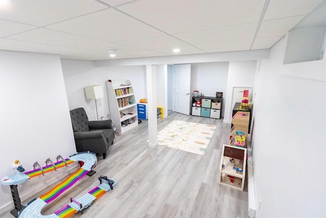 22 Penn Ave, Portland, ME 04103 - playroom featuring a paneled ceiling, wood finished floors, and recessed lighting