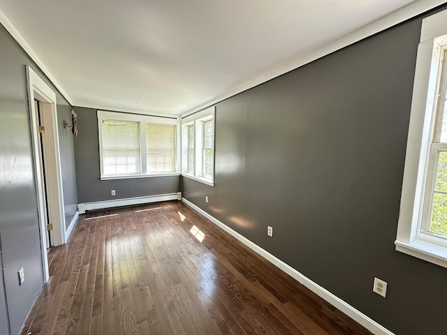 5 Grant Rd, Saint Albans, ME 04971 - empty room featuring baseboard heating, dark wood-type flooring, and baseboards