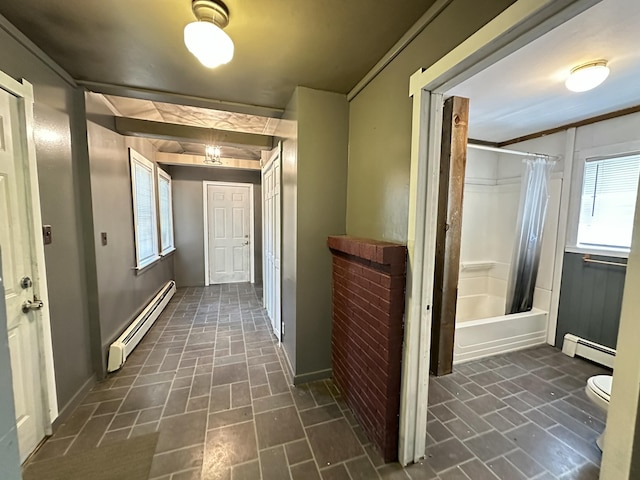 5 Grant Rd, Saint Albans, ME 04971 - hallway featuring a baseboard radiator, brick patterned flooring, and baseboards
