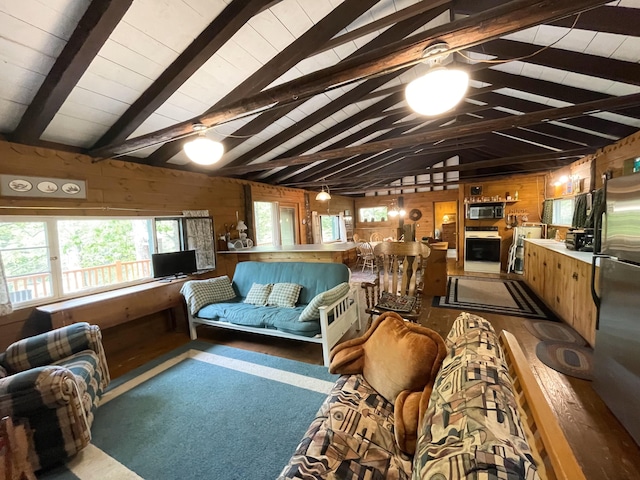 55 Sandy Bottom Rd, Turner, ME 04282 - living room with wooden walls and wooden ceiling