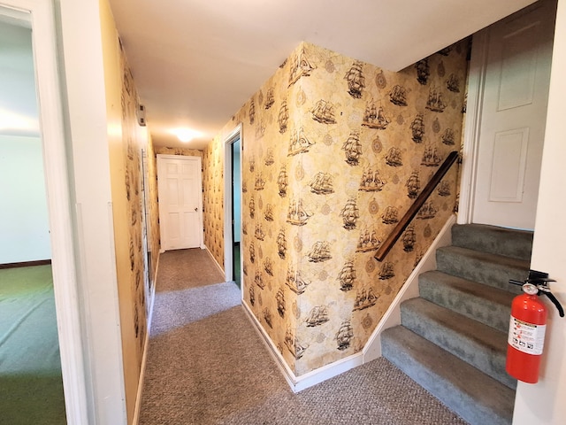 2 Gunstock Rd, Scarborough, ME 04074 - staircase featuring carpet, wallpapered walls, and baseboards