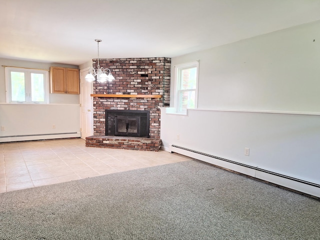 2 Gunstock Rd, Scarborough, ME 04074 - unfurnished living room with a baseboard radiator, healthy amount of natural light, and a fireplace