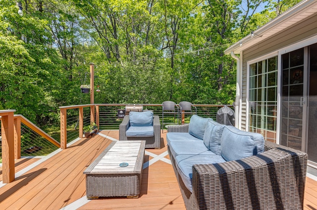 13 Daggett St, Portland, ME 04103 - deck with outdoor lounge area and view of wooded area