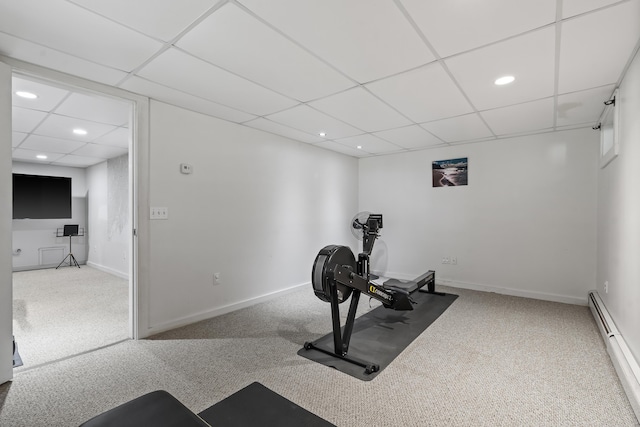 23 Stovers Point Rd, Harpswell, ME 04079 - workout area with carpet, recessed lighting, baseboard heating, and a paneled ceiling