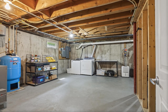 23 Stovers Point Rd, Harpswell, ME 04079 - basement featuring separate washer and dryer, electric panel, and a water pressure tank