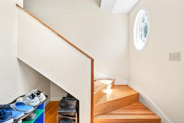 6 Winter St, Augusta, ME 04330 - stairway featuring wood finished floors and baseboards