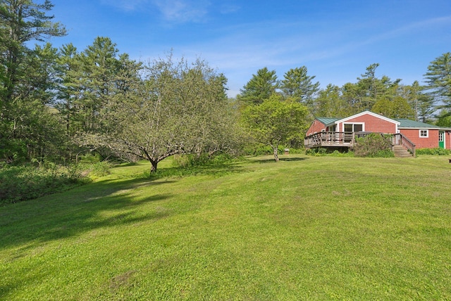 592 Old Stage Rd, Arrowsic, ME 04530 - view of grassy yard with a deck