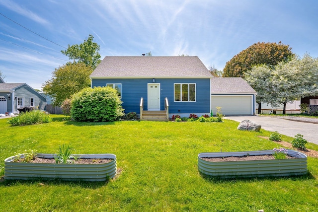 94 Thompson St, South Portland, ME 04106 - view of front of home featuring a front yard, a garage, asphalt driveway, and roof with shingles