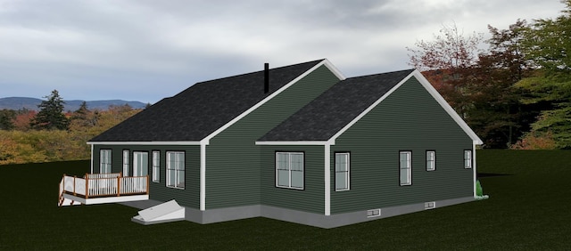 32 Middle Jam Rd, Gorham, ME 04038 - view of property exterior with a lawn, a shingled roof, and a mountain view