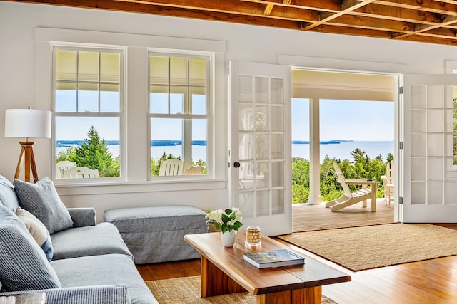 286 Atlantic Hwy, Northport, ME 04849 - living area with wood finished floors and a water view