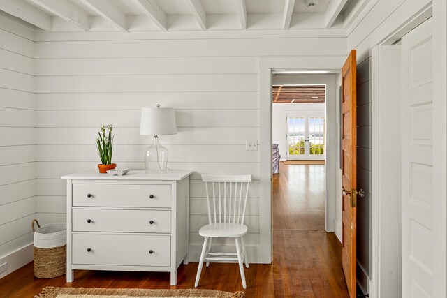 286 Atlantic Hwy, Northport, ME 04849 - corridor featuring dark wood finished floors and beamed ceiling