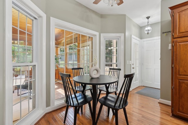 10 Ledge Hill Rd, Gorham, ME 04038 - dining area with light wood-style floors, healthy amount of natural light, ceiling fan, and baseboards