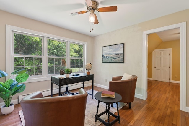 10 Ledge Hill Rd, Gorham, ME 04038 - office area with hardwood / wood-style floors, baseboards, and a ceiling fan