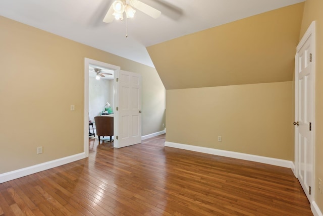 10 Ledge Hill Rd, Gorham, ME 04038 - bonus room featuring ceiling fan, hardwood / wood-style flooring, lofted ceiling, and baseboards