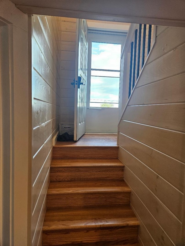 262 Golf Course Rd, Newport, ME 04953 - stairway with wooden walls and wood finished floors