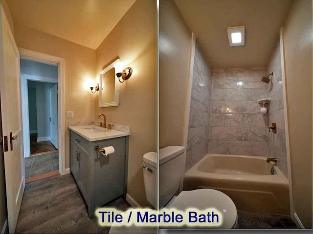 6 Pleasant Ct, Houlton, ME 04730 - full bath featuring toilet, vanity, shower / tub combination, and baseboards