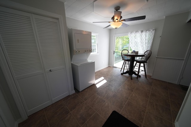 6 Pleasant Ct, Houlton, ME 04730 - laundry room with estacked washer and dryer, ceiling fan, and baseboards