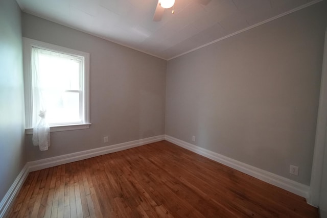 6 Pleasant Ct, Houlton, ME 04730 - spare room featuring hardwood / wood-style flooring, baseboards, ceiling fan, and ornamental molding