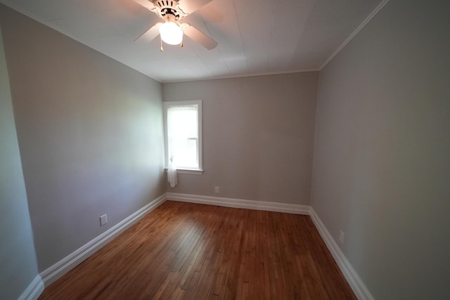 6 Pleasant Ct, Houlton, ME 04730 - empty room with wood finished floors, baseboards, a ceiling fan, and ornamental molding