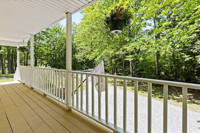 30 Ring Landing Rd, Casco, ME 04015 - wooden deck with view of wooded area
