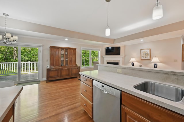 40 Camden Ct Unit 40, Bangor, ME 04401 - kitchen featuring dishwasher, light countertops, a chandelier, hanging light fixtures, and recessed lighting