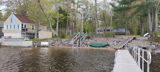 3 Lakeview Ln S, Standish, ME 04084 - dock featuring a water view, stairs, and view of wooded area