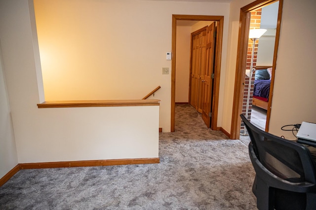 3 Lakeview Ln S, Standish, ME 04084 - hallway featuring carpet floors, an upstairs landing, a desk, and baseboards