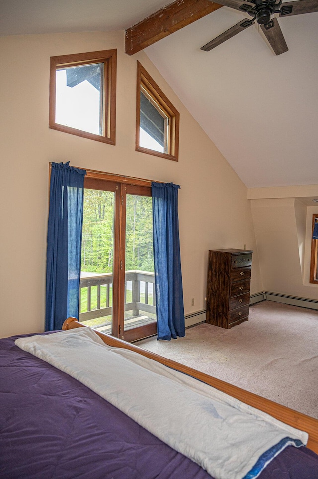 3 Lakeview Ln S, Standish, ME 04084 - bedroom with access to outside, carpet floors, a ceiling fan, and baseboard heating