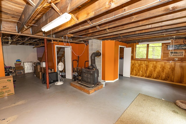 3 Lakeview Ln S, Standish, ME 04084 - below grade area with a wood stove and wooden walls
