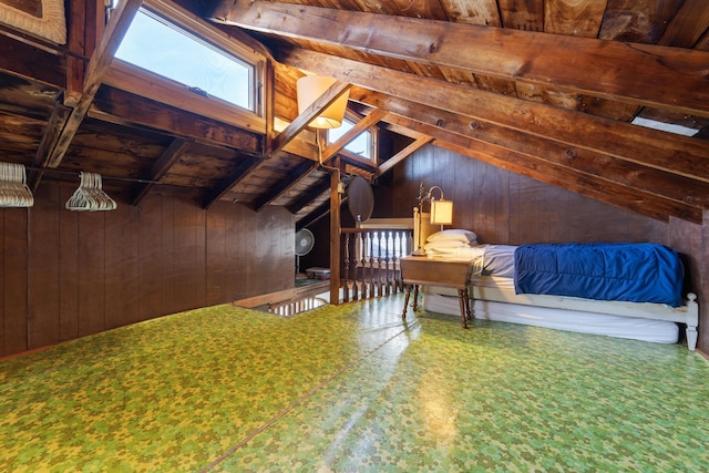 75 Ox Cart Ln Unit 2, Wells, ME 04090 - bedroom featuring wooden walls and wood ceiling