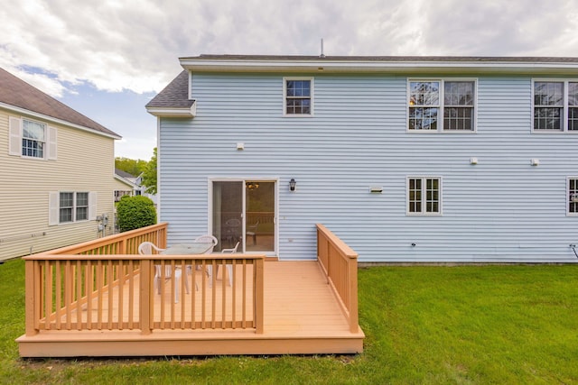 22 Joseph Dr Unit 6, Gorham, ME 04038 - back of property featuring a lawn, a wooden deck, and roof with shingles