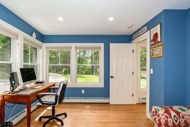 10 Pemasong Ln, Yarmouth, ME 04096 - office with a baseboard heating unit, light wood finished floors, and recessed lighting