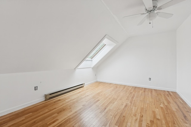 21 Surf Ln, Kennebunk, ME 04043 - additional living space featuring a baseboard heating unit, a skylight, vaulted ceiling, light wood-style flooring, and ceiling fan
