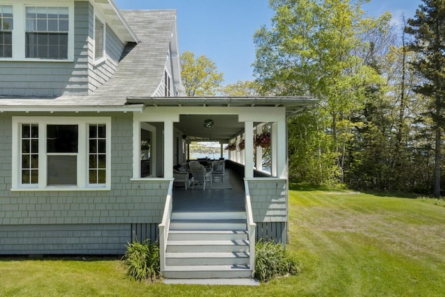 1 Mouse Is, Southport, ME 04576 - property entrance with a yard, a porch, and roof with shingles