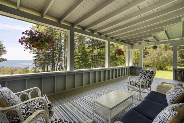 1 Mouse Is, Southport, ME 04576 - deck featuring a water view and an outdoor living space