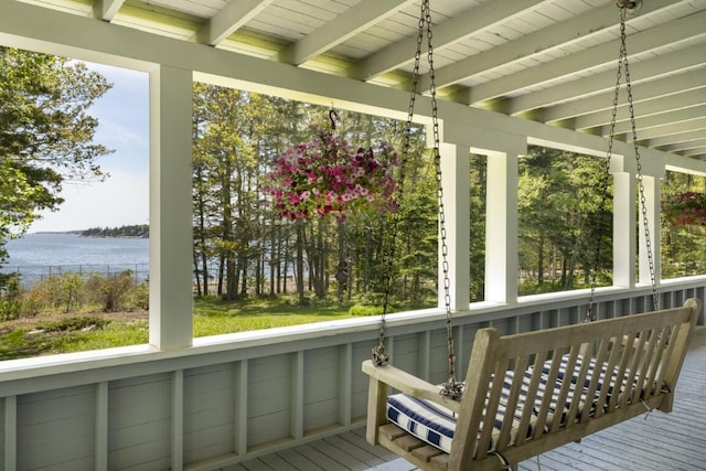 1 Mouse Is, Southport, ME 04576 - sunroom with a water view, plenty of natural light, and beamed ceiling