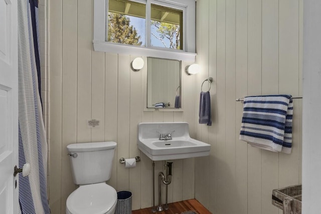 1 Mouse Is, Southport, ME 04576 - bathroom featuring toilet, wood finished floors, and wooden walls