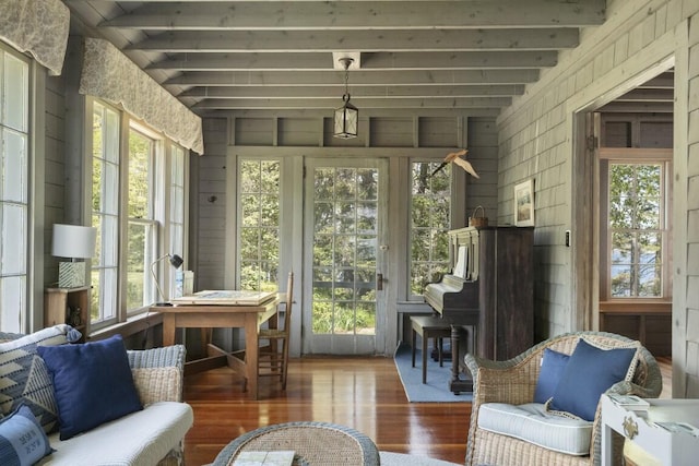 1 Mouse Is, Southport, ME 04576 - sunroom / solarium featuring plenty of natural light, french doors, and beamed ceiling