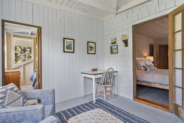 1 Mouse Is, Southport, ME 04576 - office area featuring beamed ceiling and wood walls
