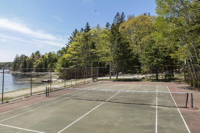 1 Mouse Is, Southport, ME 04576 - view of tennis court with a water view and a wooded view