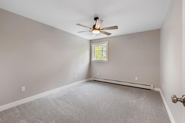 65 May Way, Sidney, ME 04330 - carpeted empty room with a baseboard heating unit, a ceiling fan, and baseboards