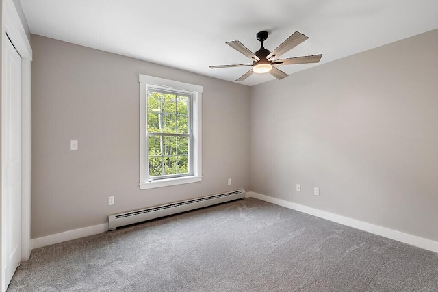 65 May Way, Sidney, ME 04330 - unfurnished room with a baseboard heating unit, carpet floors, ceiling fan, and baseboards
