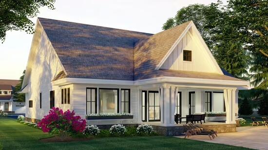 13 Coastal Pnes, Cumberland, ME 04021 - rear view of property featuring a porch, a lawn, and board and batten siding