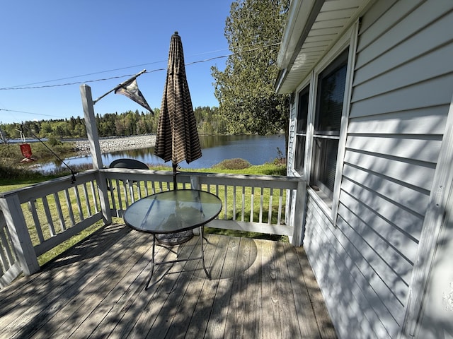 10 Rachel Ln, Rangeley, ME 04970 - wooden deck featuring a water view and a lawn