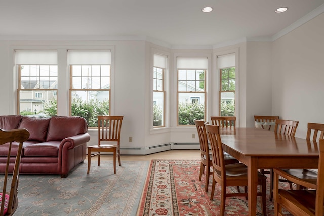 22 Saints Pl, Wells, ME 04090 - dining room with recessed lighting, light wood-style flooring, and crown molding