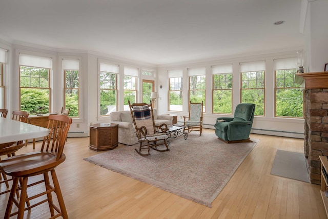 22 Saints Pl, Wells, ME 04090 - living room featuring a baseboard radiator and wood-type flooring