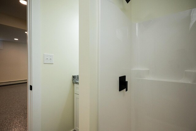 74 Hebron Rd, Paris, ME 04281 - bathroom featuring a baseboard heating unit, recessed lighting, and vanity