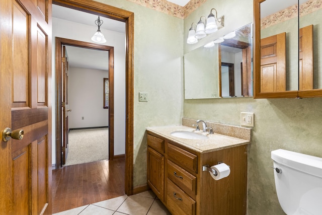 117 Taylor Woods Rd, Belgrade, ME 04917 - bathroom featuring vanity, toilet, and wood finished floors